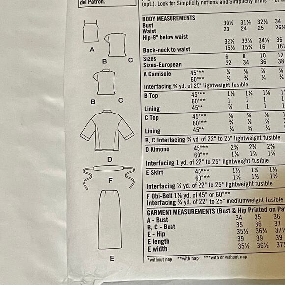 Simplicity 5343 Misses 6-12 Camisole Top Kimono Skirt Obi Belt Circa 2003 New FF - Picture 10 of 10